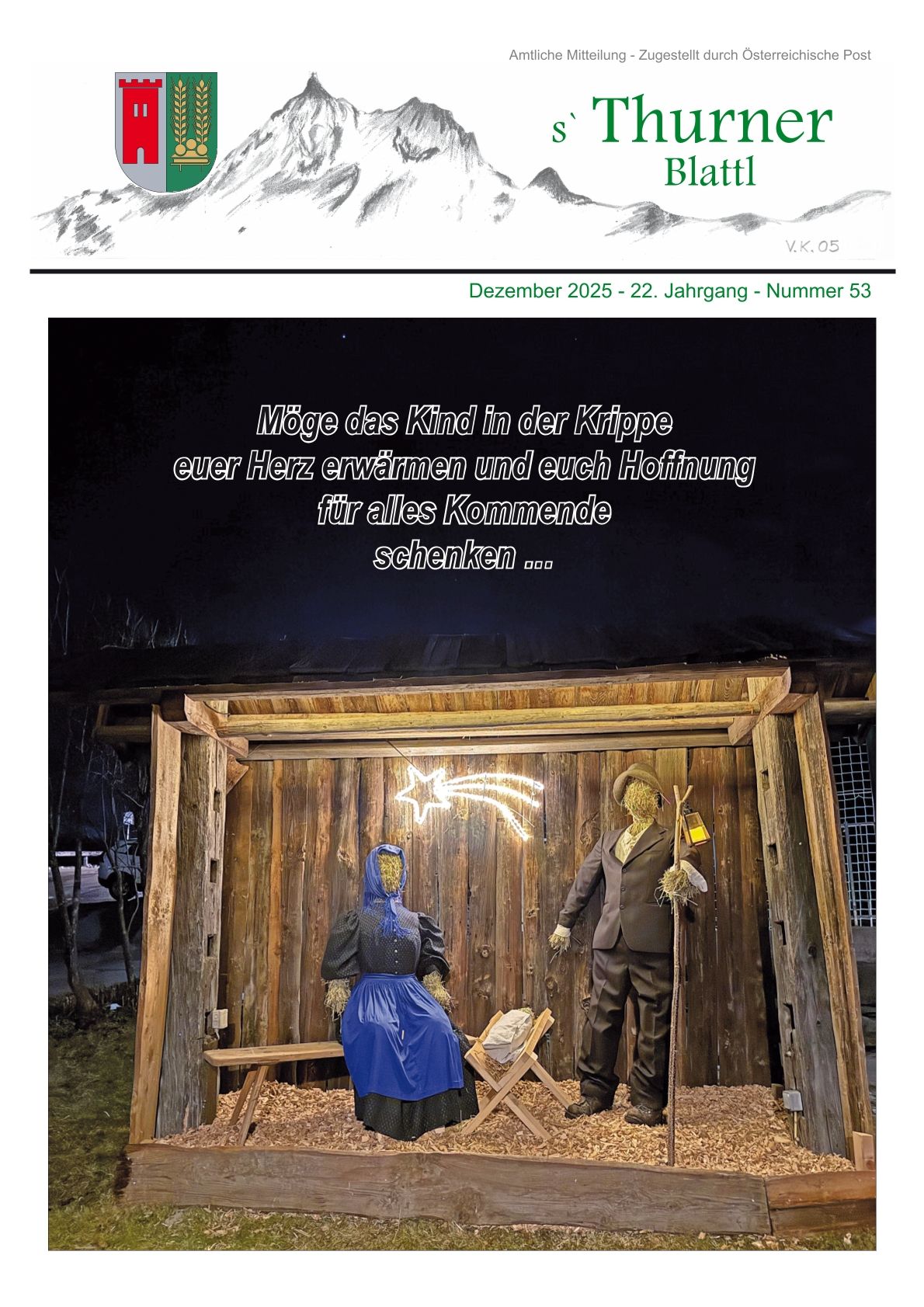 Bild einer Krippe, dargestellt mit Figuren in Lebensgröße