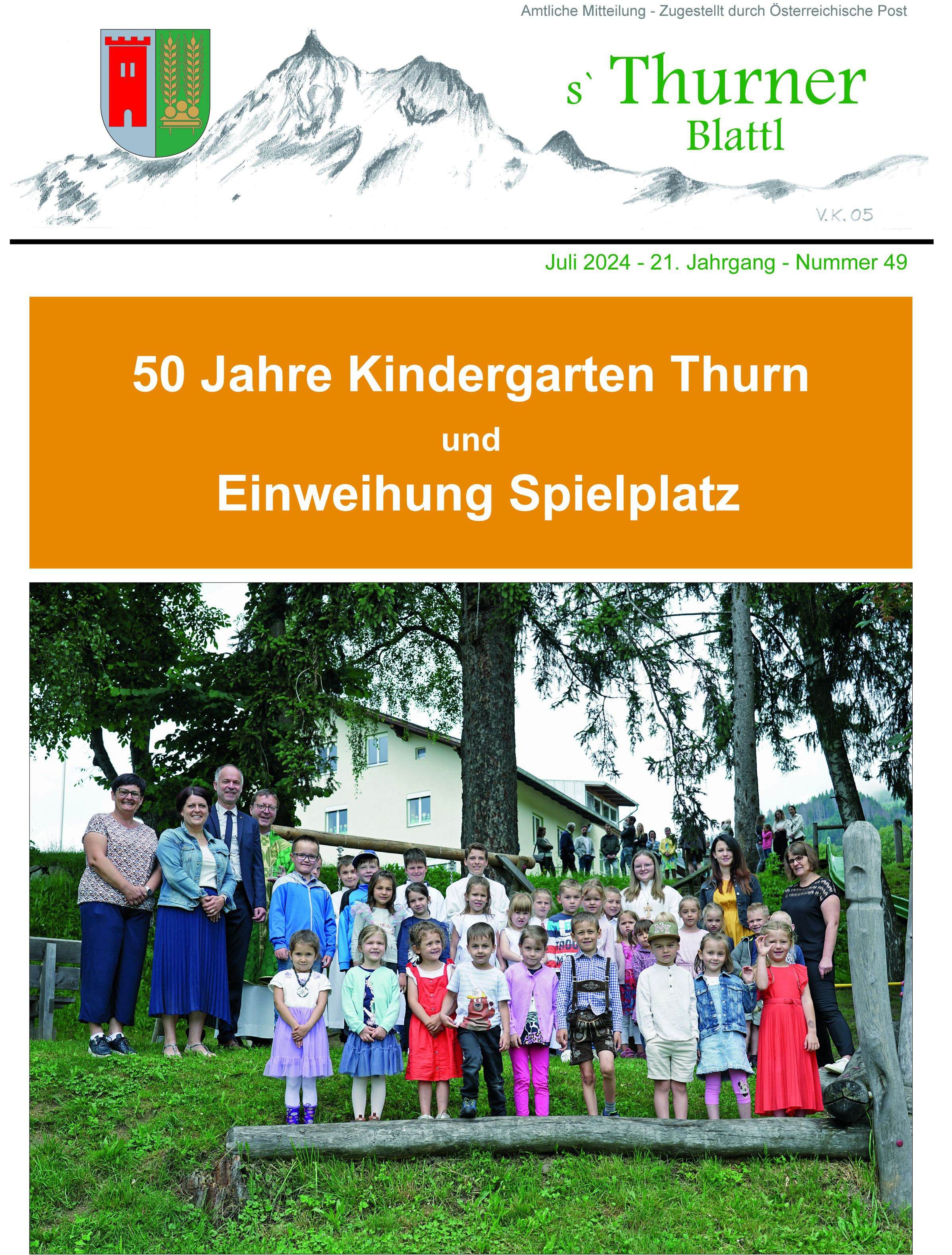 Foto der Kindergartenkinder vor dem Gemeindeamt