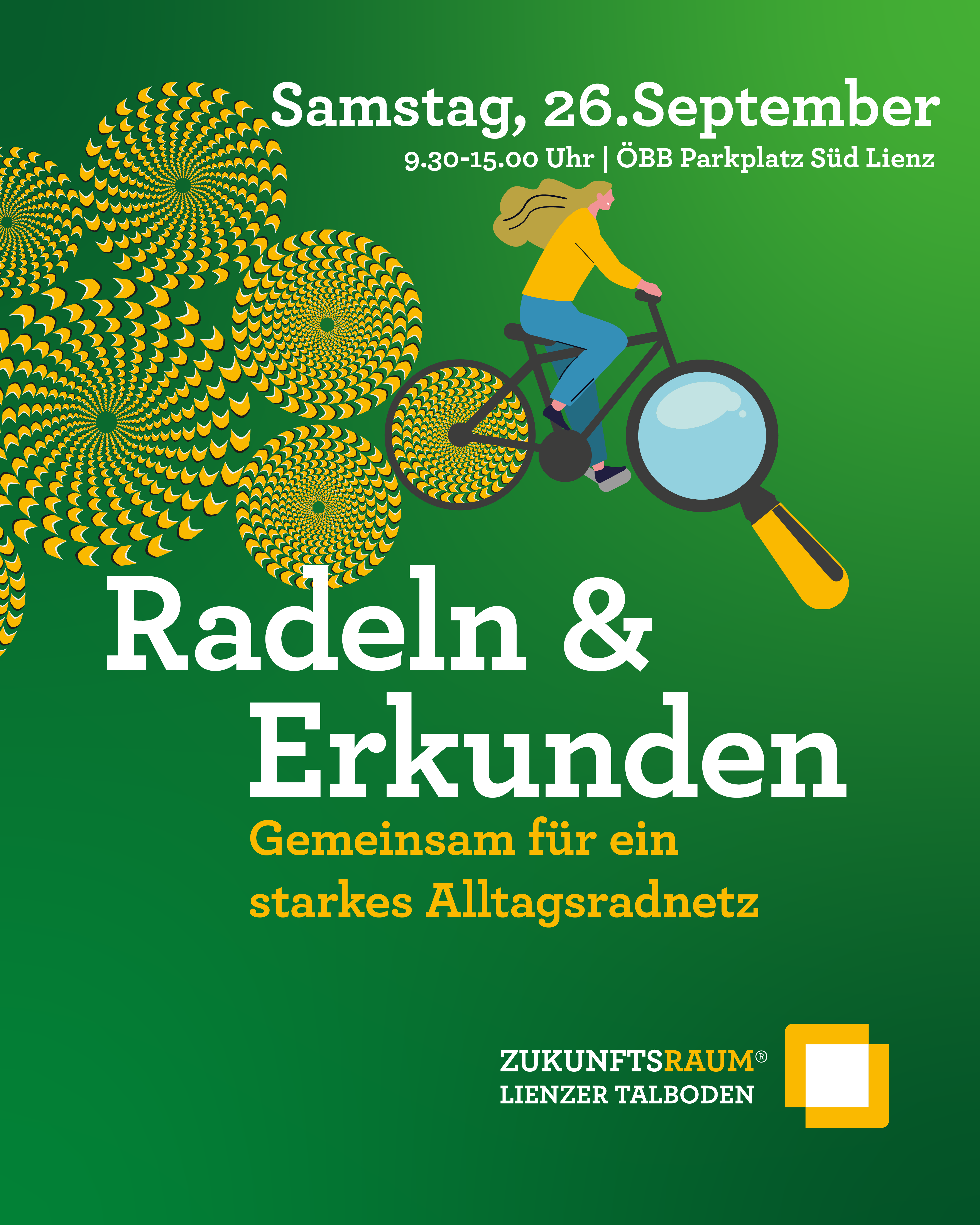 Radfahrerin auf grünen Hintergrund